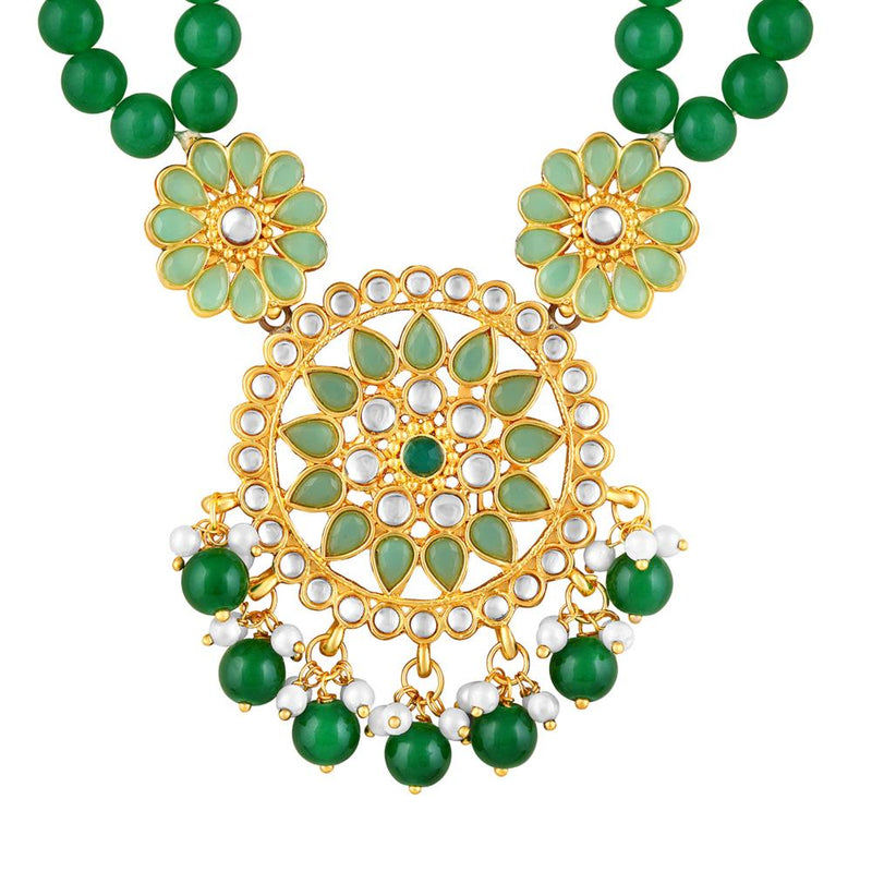 Mahi Dual Layer Green Floral Necklace Jewellery Set with Artificial Beads for Women (NL1103840GGre)