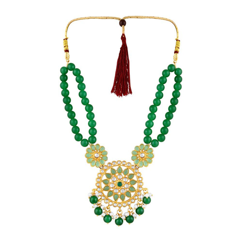 Mahi Dual Layer Green Floral Necklace Jewellery Set with Artificial Beads for Women (NL1103840GGre)