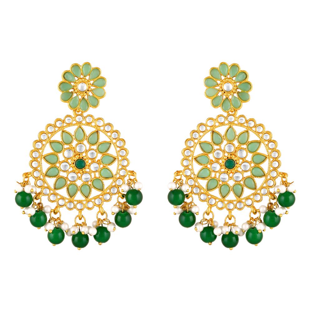 Mahi Dual Layer Green Floral Necklace Jewellery Set with Artificial Beads for Women (NL1103840GGre)