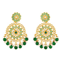 Mahi Dual Layer Green Floral Necklace Jewellery Set with Artificial Beads for Women (NL1103840GGre)