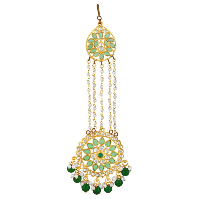 Mahi Dual Layer Green Floral Necklace Jewellery Set with Artificial Beads for Women (NL1103840GGre)