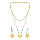 Mahi Dual Layer Mapel Leaf Long Necklace Set with Artificial Beads for Women (NL1103841GBlu)