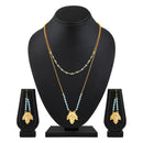 Mahi Dual Layer Mapel Leaf Long Necklace Set with Artificial Beads for Women (NL1103841GBlu)