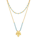 Mahi Dual Layer Mapel Leaf Long Necklace Set with Artificial Beads for Women (NL1103841GBlu)