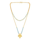 Mahi Dual Layer Mapel Leaf Long Necklace Set with Artificial Beads for Women (NL1103841GBlu)