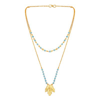 Mahi Dual Layer Mapel Leaf Long Necklace Set with Artificial Beads for Women (NL1103841GBlu)