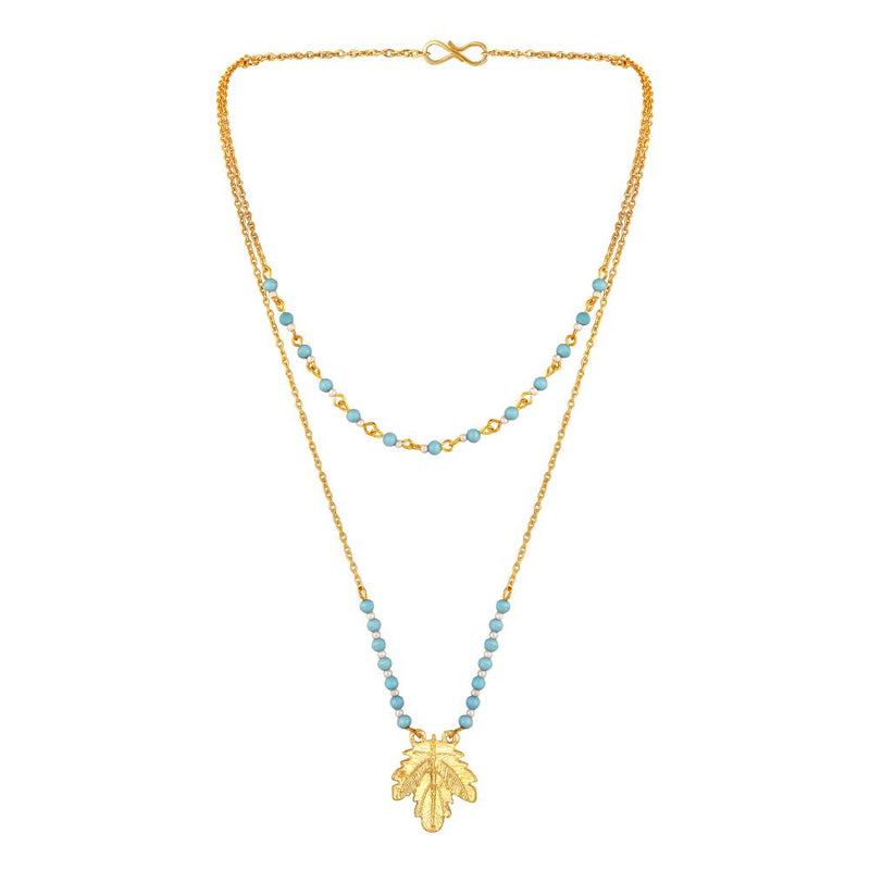 Mahi Dual Layer Mapel Leaf Long Necklace Set with Artificial Beads for Women (NL1103841GBlu)