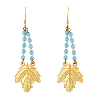 Mahi Dual Layer Mapel Leaf Long Necklace Set with Artificial Beads for Women (NL1103841GBlu)
