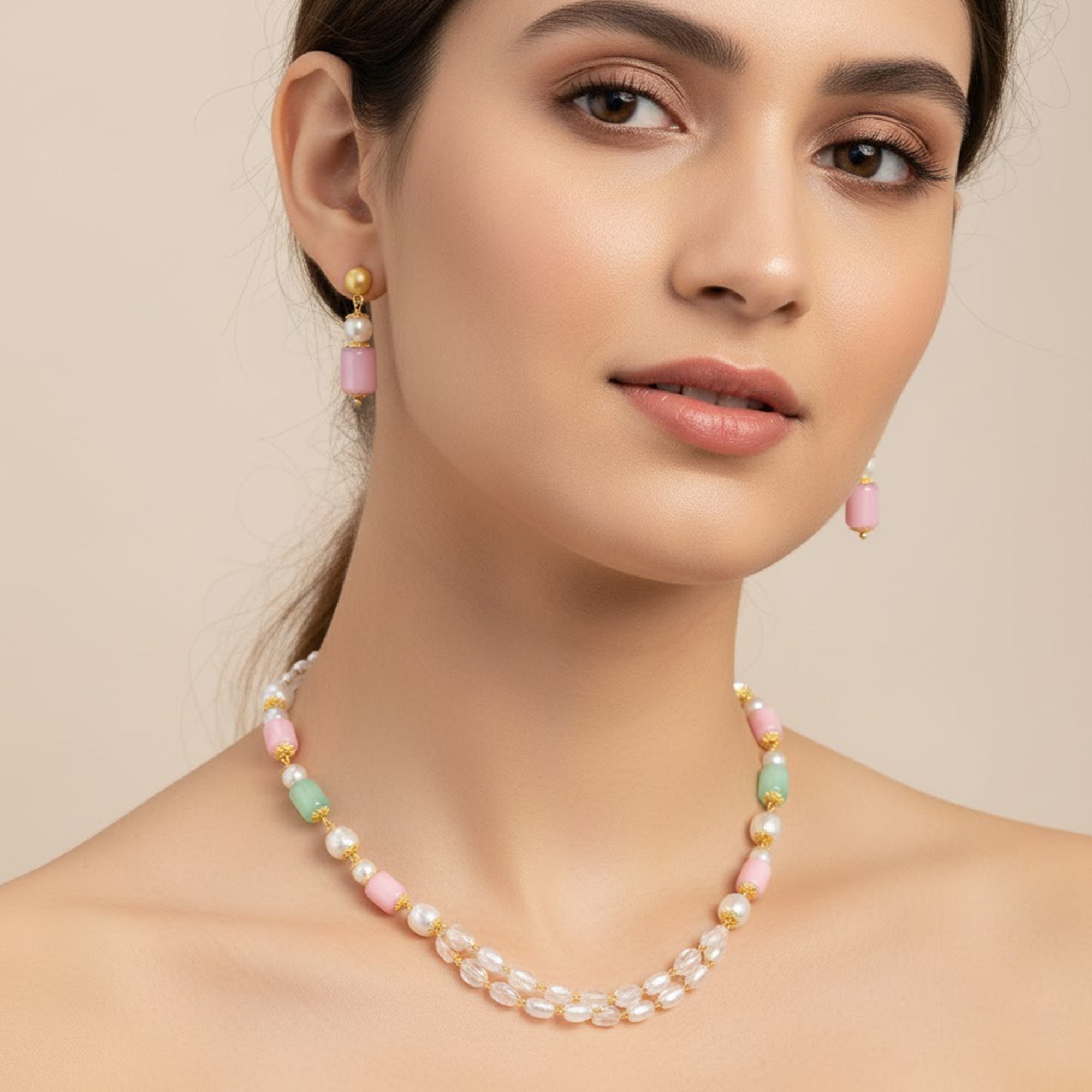 Mahi Stylish Pearl Bead Layered Necklace Set for Women & Girls with Gold Plating (NL1103867G)
