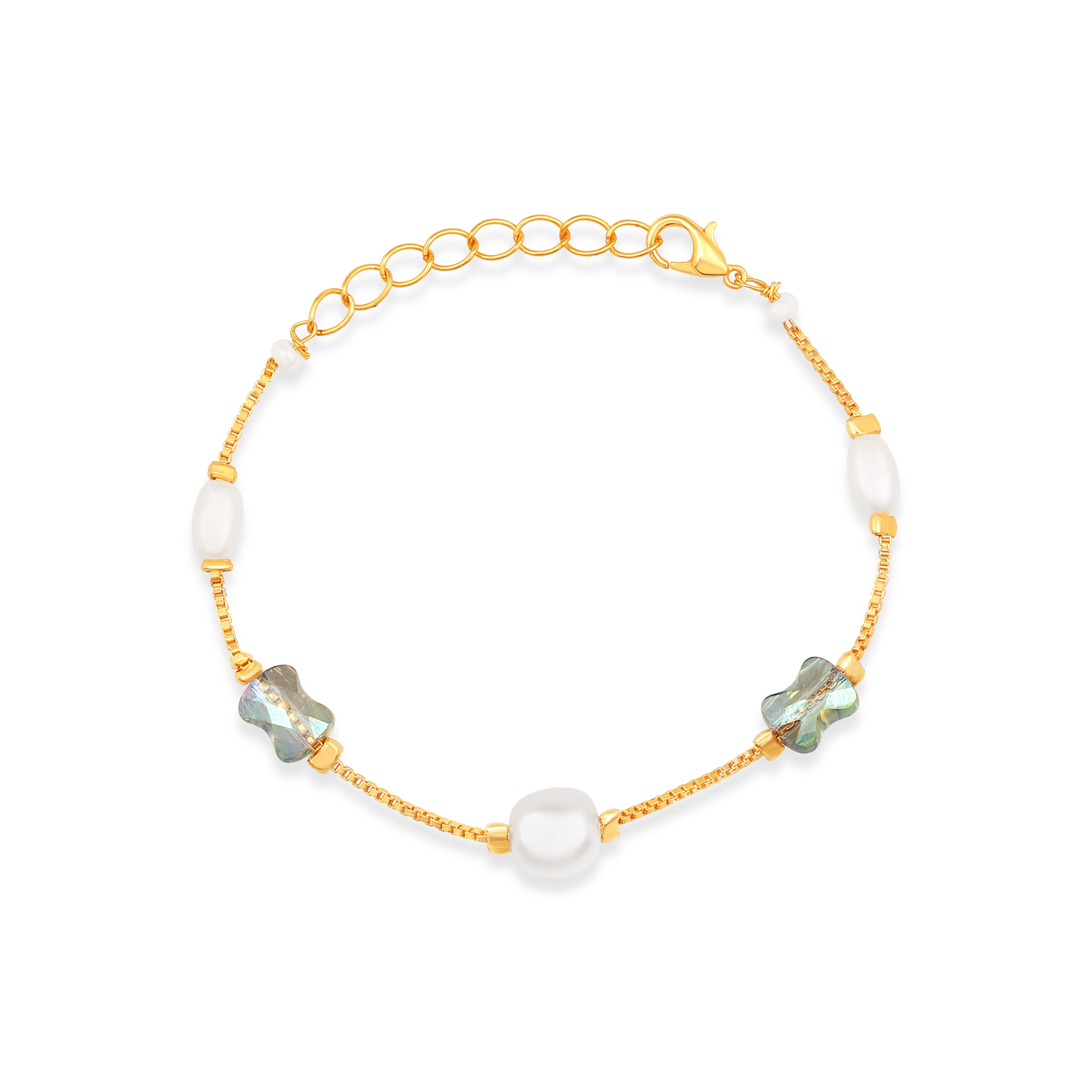 Mahi Gold-Plated Lightweight Delicate Artificial Pearl & Multicolor Crystal Bead Necklace Set for Women and Girls (NL1103869G)