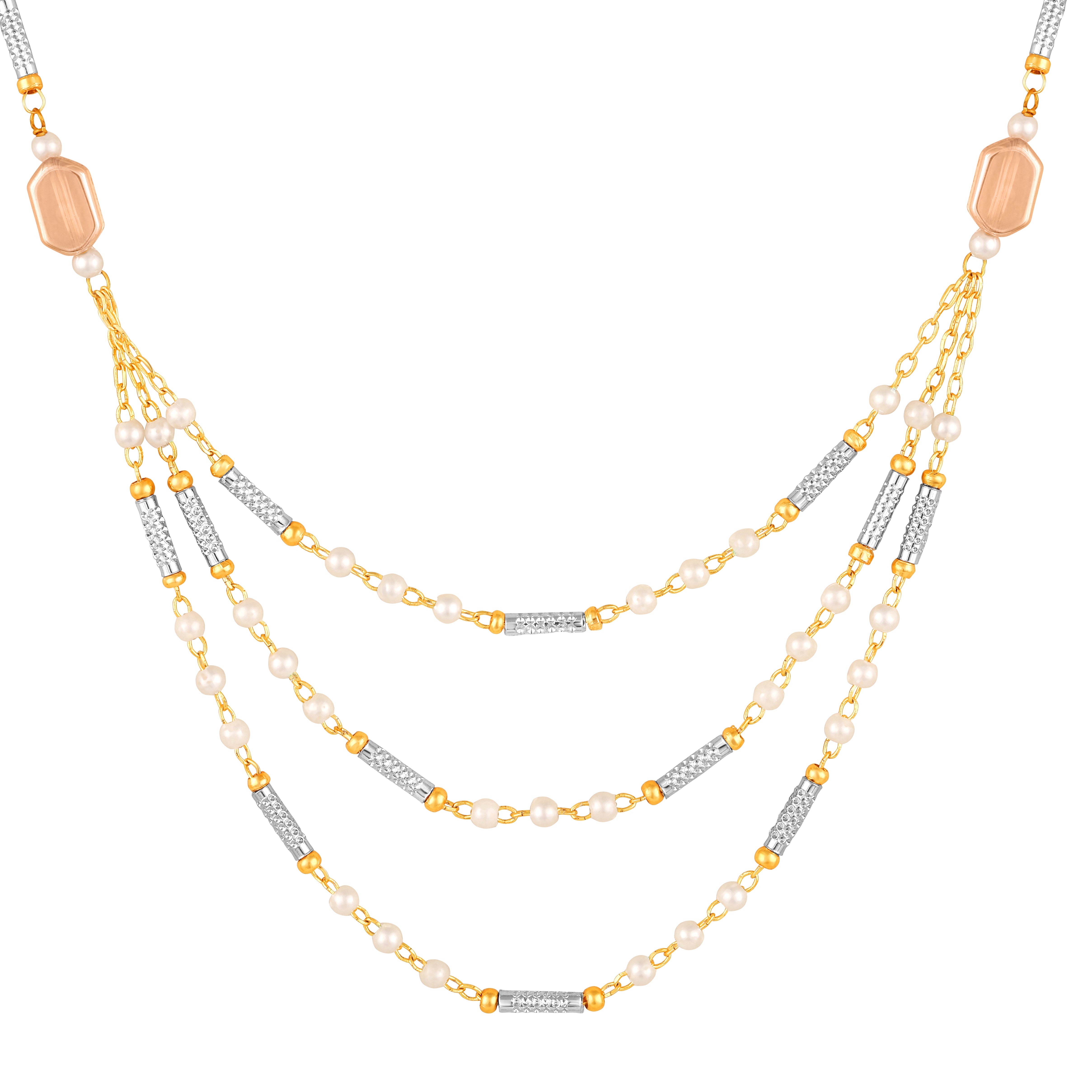 Mahi Elegant Gold-Plated Light Brown (Lct) and White Beaded Artificial Pearls Layered Jewellery Necklace with Earrings for Women (NL1103871G)
