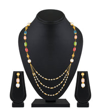 Mahi Traditional Multicolor Beaded Layered Artificial Pearl Gold Plated Necklace Set for Women (NL1103872G)