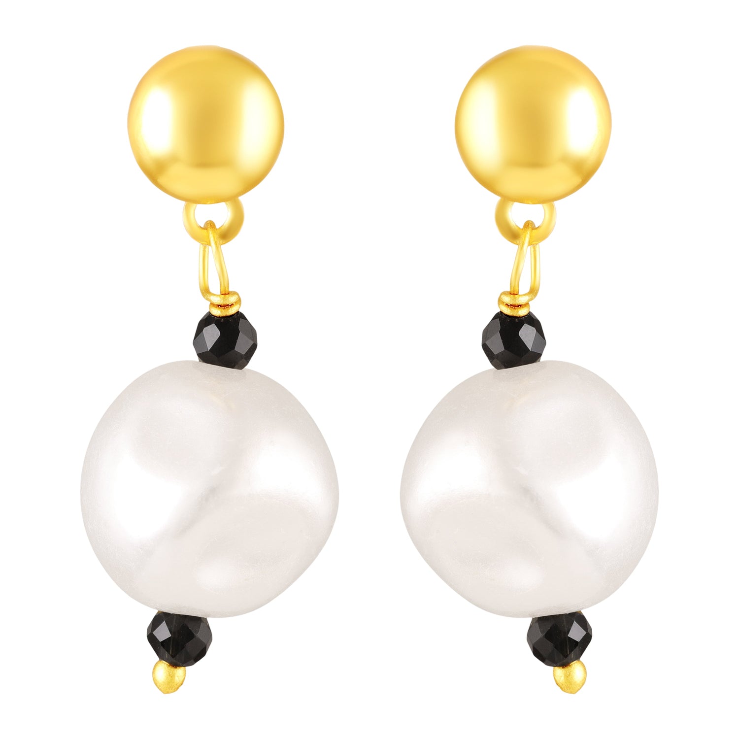 Mahi Black Beads & Artificial Pearl Mangalsutra Necklace with Matching Drop Earrings (Gold & Silver Tone) (NL1103876G)