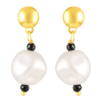 Mahi Black Beads & Artificial Pearl Mangalsutra Necklace with Matching Drop Earrings (Gold & Silver Tone) (NL1103876G)