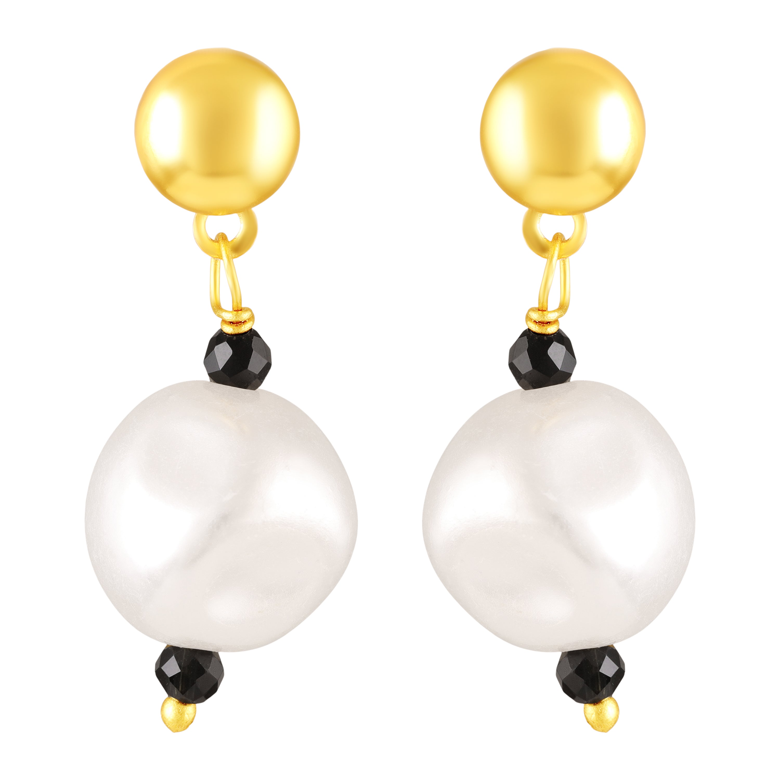 Mahi Black Beads & Artificial Pearl Mangalsutra Necklace with Matching Drop Earrings (Gold & Silver Tone) (NL1103876G)