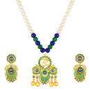 Mahi Peacock-Shaped Om Artificial Pearl Beaded Necklace Set for Women | Enamel & Crystals with Pearl Drop Earrings (NL1108126G)