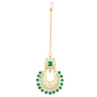 Mahi Ethnic Wedding & Festive Wear Green Kundan & Mirror Stone Bridal Choker Jewellery Set with Earrings & Maang Tikka Necklace Set for Women (NL1108127GGre)