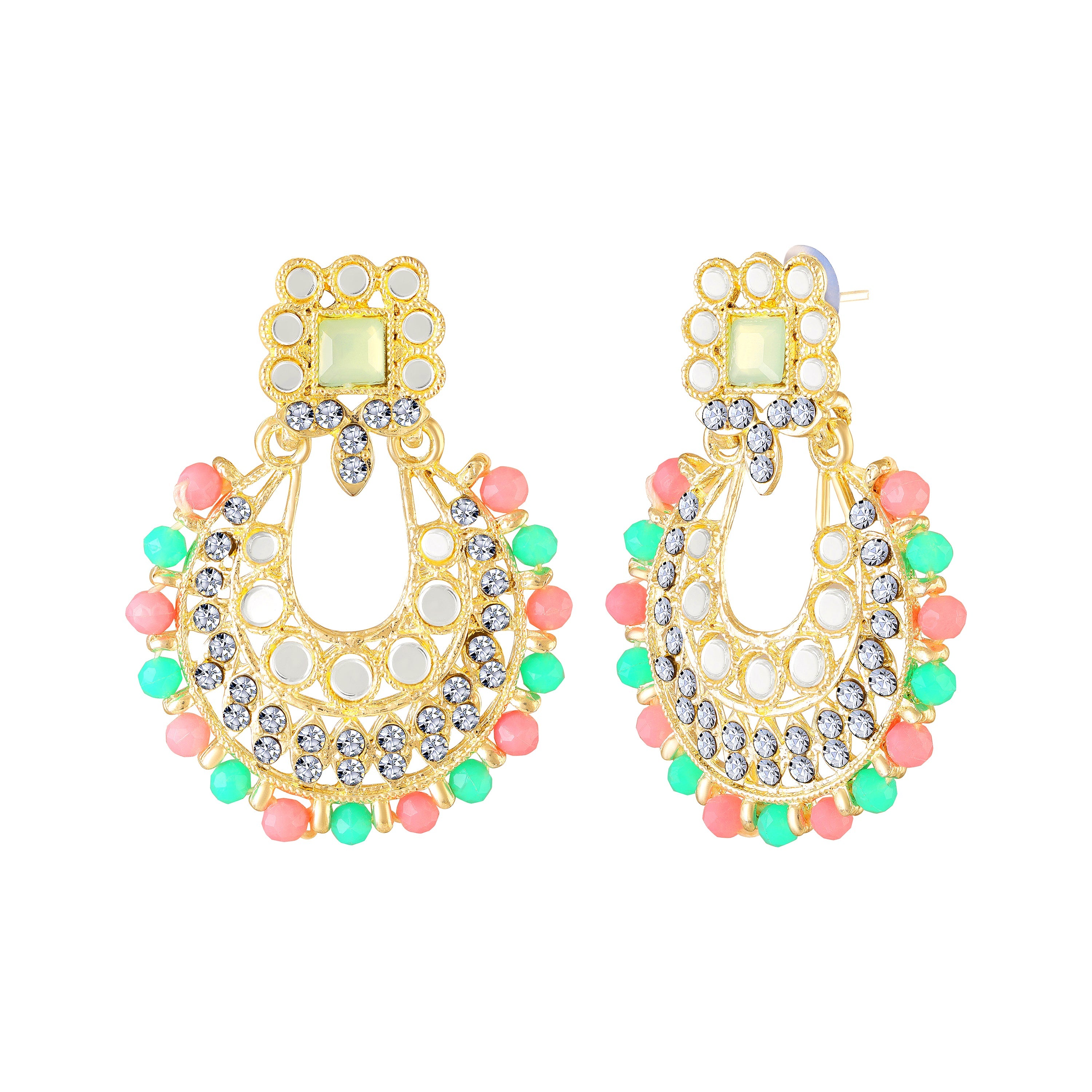 Mahi Ethnic Wedding & Festive Wear Colurful Kundan & Mirror Stone Bridal Choker Jewellery Set with Earrings & Maang Tikka Necklace Set for Women (NL1108128GMul)