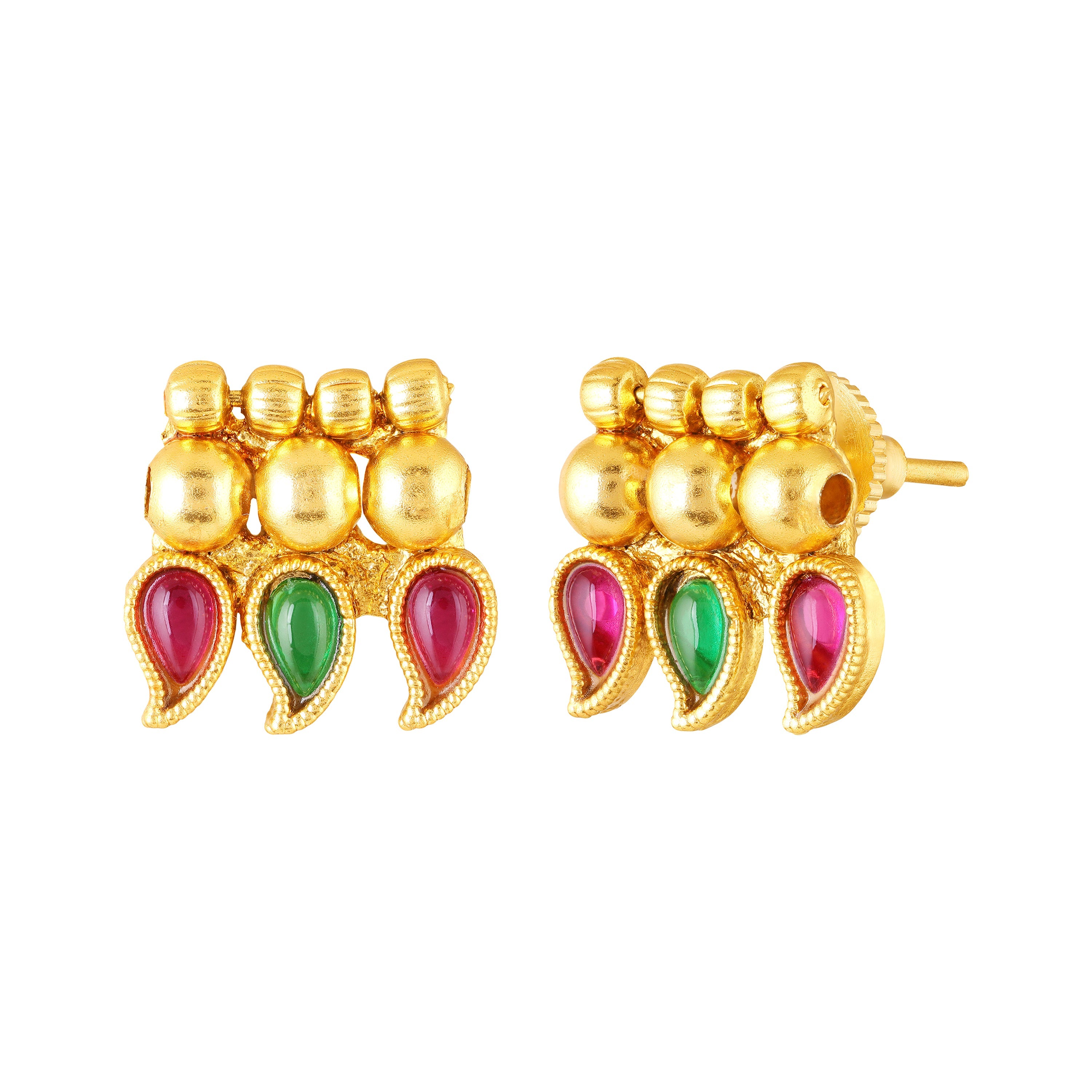 Mahi Traditional South Indian Temple Necklace Set with Earrings for Women | Bridal & Festive Jewellery Set | Kundan Red & Green Design (NL1108137G)