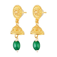 Mahi Traditional Temple Jewellery Kundan and Artificial Pearls Long Haram Necklace Set with Jhumka Earrings for Women | South Indian Bridal Jewellery (NL1108138G)