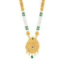 Mahi Traditional Temple Jewellery Kundan and Artificial Pearls Long Haram Necklace Set with Jhumka Earrings for Women | South Indian Bridal Jewellery (NL1108138G)