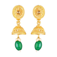 Mahi Traditional Temple Jewellery Kundan and Artificial Pearls Long Haram Necklace Set with Jhumka Earrings for Women | South Indian Bridal Jewellery (NL1108138G)