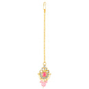 Mahi Pink White Kundan and Glass Beads Traditional Choker Necklace Set Earrings and Maang Tikka Jewellery Set for Women (NL1108141GLPin)