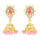 Mahi Pink White Kundan and Glass Beads Traditional Choker Necklace Set Earrings and Maang Tikka Jewellery Set for Women (NL1108141GLPin)