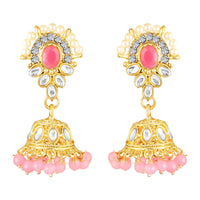 Mahi Pink White Kundan and Glass Beads Traditional Choker Necklace Set Earrings and Maang Tikka Jewellery Set for Women (NL1108141GLPin)