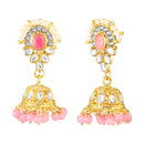 Mahi Pink White Kundan and Glass Beads Traditional Choker Necklace Set Earrings and Maang Tikka Jewellery Set for Women (NL1108141GLPin)