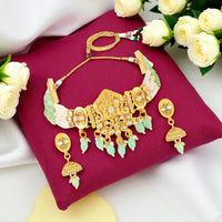 Mahi Traditional Gold Plated Choker Necklace Set with Earrings for Women | Kundan & Bead Work Temple Jewellery | Bridal & Festive Wear (NL1108144G)