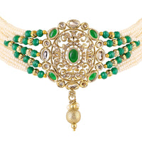 Mahi Traditional Kundan Multilayer Choker Necklace Set with Kundan & Artificial Pearls for Women | Bridal & Ethnic Jewellery with Earrings (NL1108146GGre)