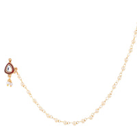 Etnico Gold Plated Traditional Bridal Nose Ring/Nath Without Piercing with Pearl Chain Encased with Pearl Stone for Women (NL111M)