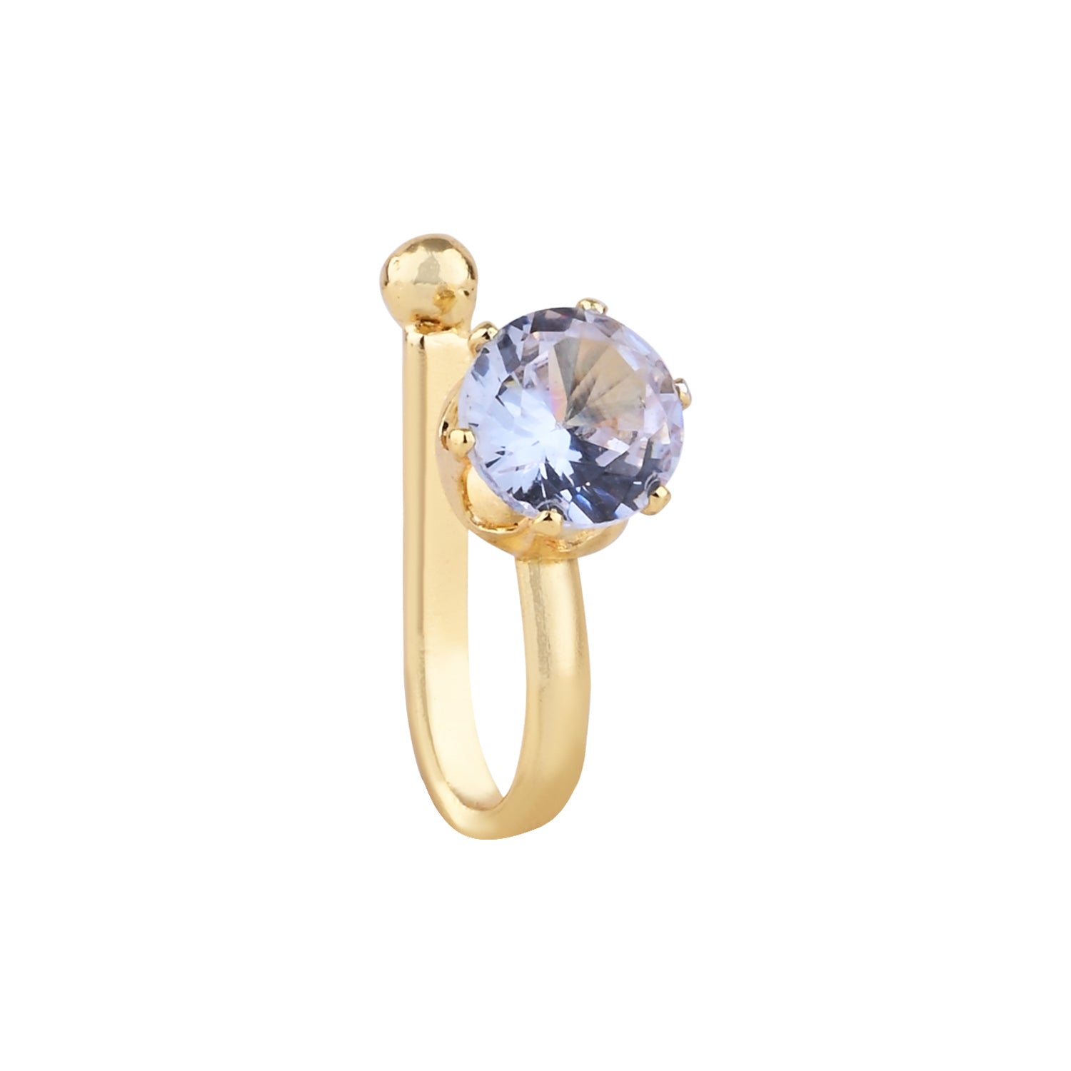 Etnico Clip on Golden Nose pin without Hole Non Piercing Pressing Type Nose Pin Stud for Women (White)