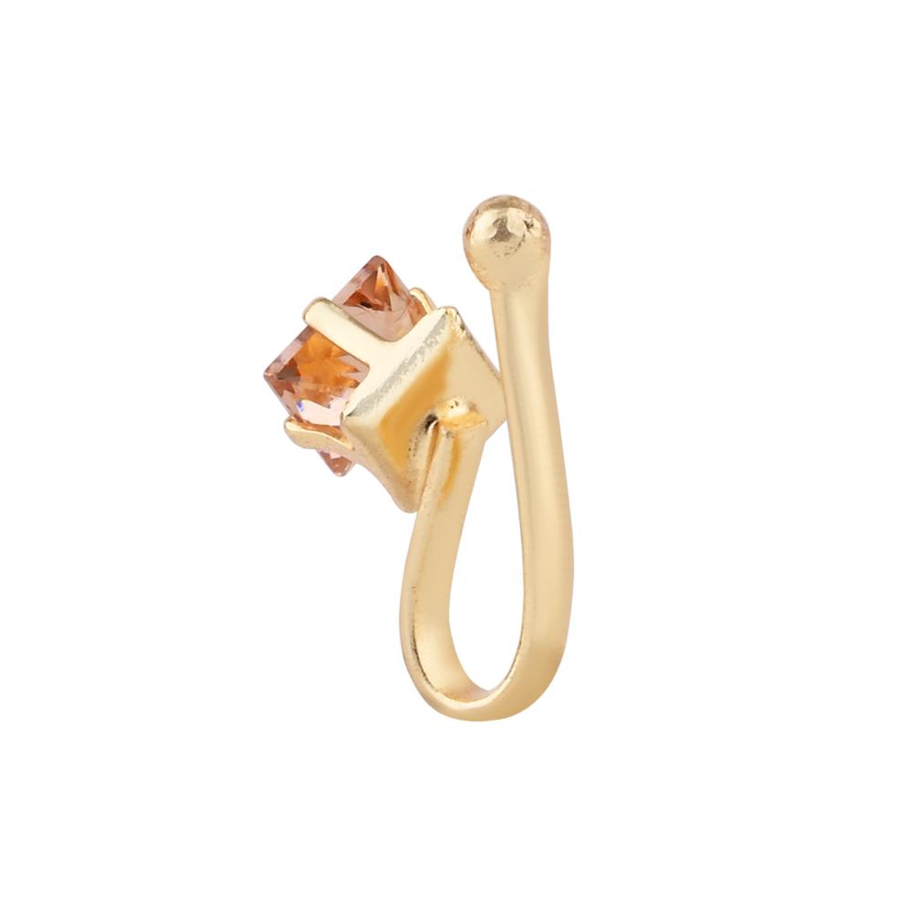 Etnico Ethnic Silver Oxidised Non Piercing Pressing Type Nosepins for women (NL181FL)