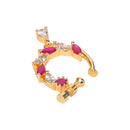 Etnico Gold Plated Traditional Ethnic Nose Ring/Nath Without Piercing Encased with Stones for Women (dark Pink)