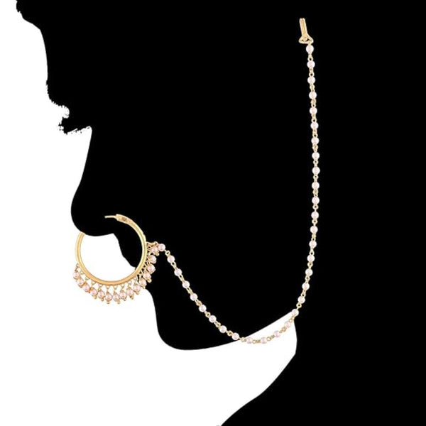 Etnico 18K Gold PLated Traditional Ethnic Bridal Nath/Nose Ring Encased With Faux Stones For Women/Girls (NL34)