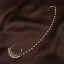 Etnico 18k Gold Plated Traditional Ethnic Bridal Nose Ring/Nath without piercing with Pearl Chain Encased with Pearl Stone for Women/Girls (NL47QG)