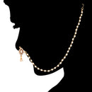 Etnico 18k Gold Plated Traditional Ethnic Bridal Nose Ring/Nath without piercing with Pearl Chain Encased with Pearl Stone for Women/Girls (NL48W)