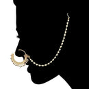 Etnico Gold Plated Traditional Ethnic Bridal Nose Ring/Nath Without Piercing with Pearl Chain Encased with Pearl Stone for Women/Girls (NL64FL)