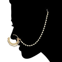 Etnico Gold Plated Traditional Ethnic Bridal Nose Ring/Nath Without Piercing with Pearl Chain Encased with Pearl Stone for Women/Girls (NL64FL)