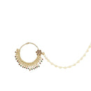 Etnico Gold Plated Traditional Ethnic Bridal Nose Ring/Nath Without Piercing with Pearl Chain Encased with Pearl Stone for Women/Girls (NL64FL)