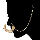 Etnico Gold Plated Traditional Ethnic Bridal Nose Ring/Nath Without Piercing with Pearl Chain Encased with Pearl Stone for Women/Girls (NL65G)