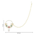 Etnico Gold Plated Traditional Ethnic Bridal Nose Ring/Nath Without Piercing with Pearl Chain Encased with Pearl Stone for Women/Girls (NL71MG)