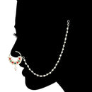 Etnico Gold Plated Traditional Ethnic Bridal Nose Ring/Nath Without Piercing with Pearl Chain Encased with Pearl Stone for Women/Girls (NL72MG)