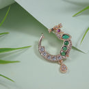 Etnico Rose Gold Plated Traditional Peacock Design CZ American Diamond Non-Piercing Screw Press Nose Pin/Nath Clip on For Women (NL77G)