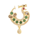 Etnico Gold Plated Traditional Peacock Design American Diamond Non-Piercing Screw Press Nose Pin/Nath Clip on For Women (NL78G)