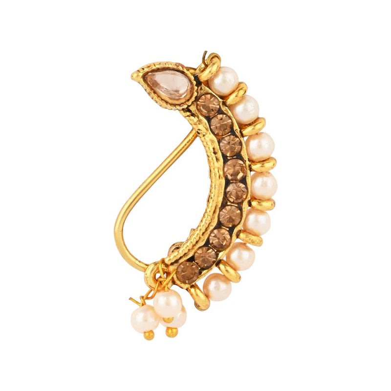 Etnico Maharashtrian Ethnic Gold-Plated Pressing Nath Nose Pins Clip On For Women (NL93FL)