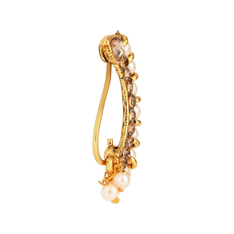 Etnico Maharashtrian Ethnic Gold-Plated Pressing Nath Nose Pins Clip On For Women (NL93FL)