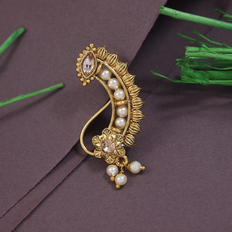 Etnico Traditional Maharashtrian Gold-Plated Pressing Nath Nose Pins Clip On For Women (NL96FL)